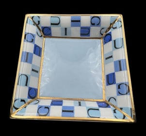 Stylish Vintage GUCCI Italy Blue, White & Gold Porcelain Ring Dish