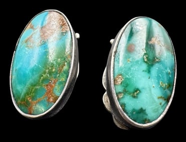 Vintage Native American Navajo Sterling Silver & Turquoise Earrings - Signed