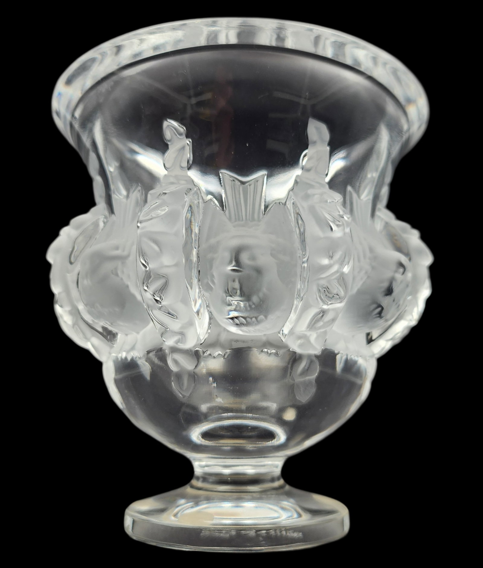 Vintage LALIQUE France "Dampierre" Art Glass Bird Vase: Very good vintage condition; no chips, cracks, or repairs. Measures approx. 5" high x 4 5/8" in diameter (top rim). Signed.