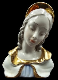 Vintage ca. 1960s Handpainted Italian Virgin Mary Fine Porcelain Bust / Figurine