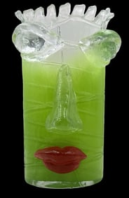 Whimsical Vintage Anthropomorphic Green Art Glass Vase /w Red Lips