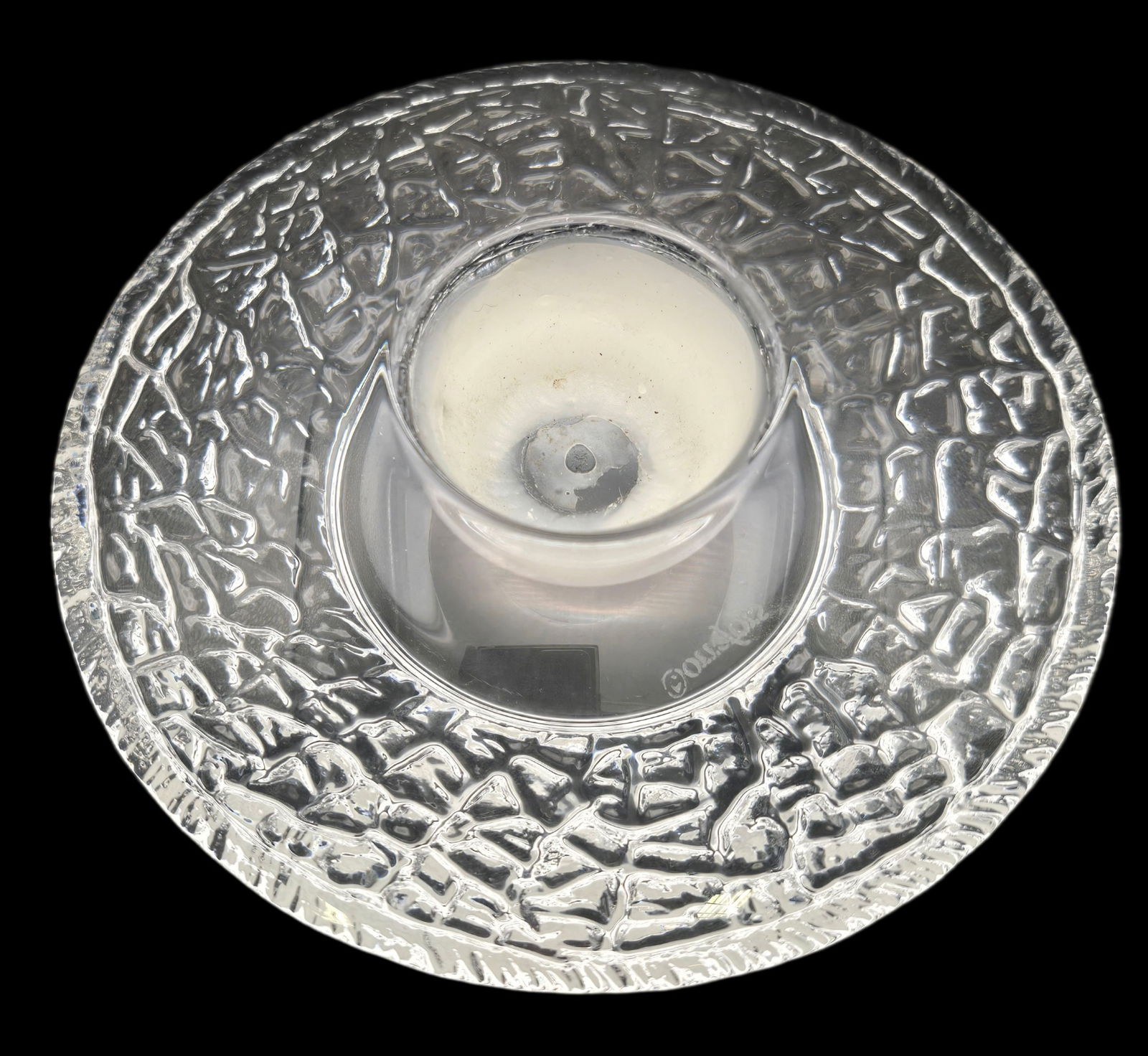 Vintage ORREFORS Sweden Discus Shaped Textured Crystal Votive Candle Holder (1 of 4)