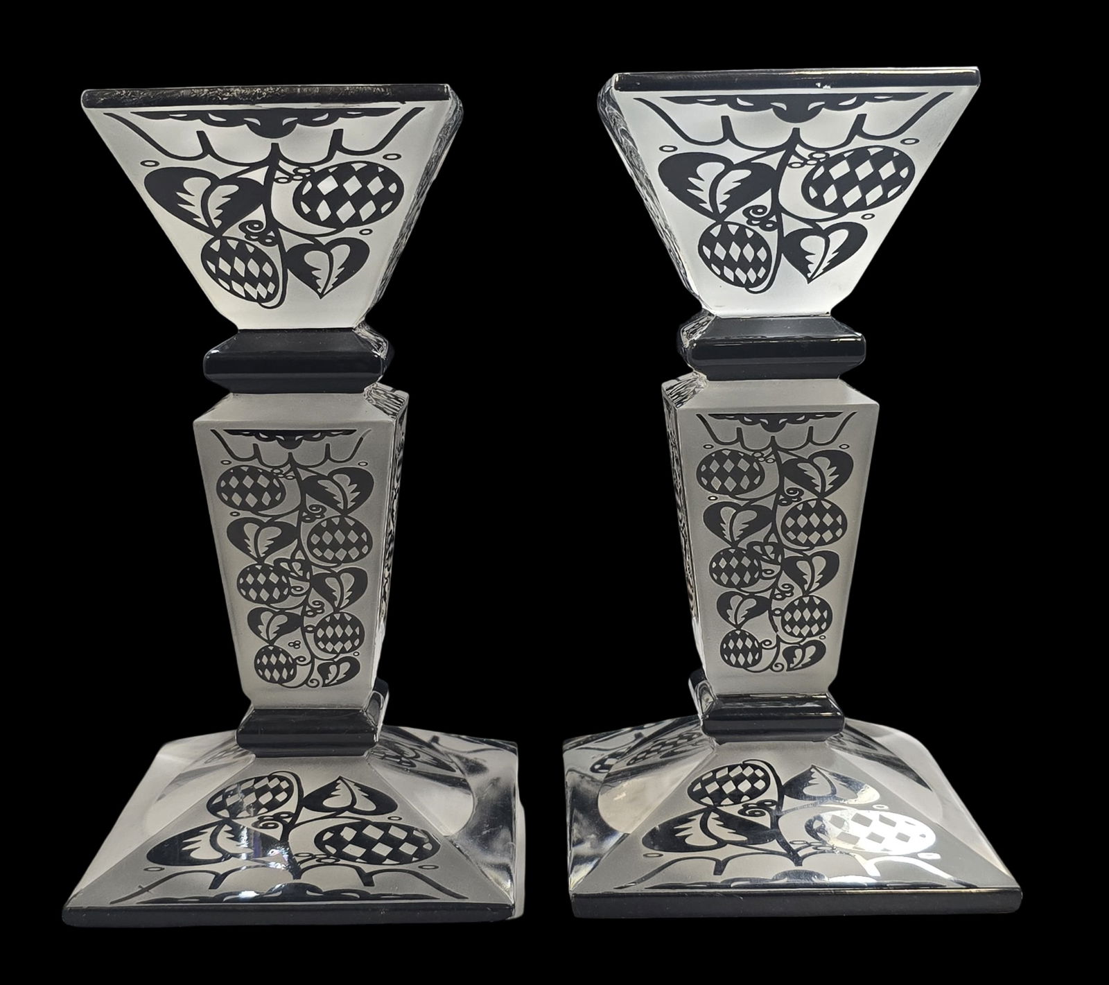 Rare Pair of Vintage Art Deco Art Glass Candlesticks attrib. to KARL PALDA (1 of 6)