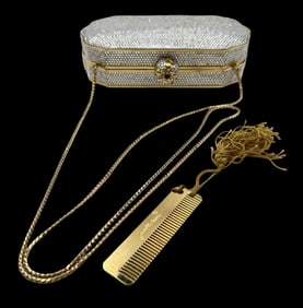 Stunning Vintage JUDITH LEIBER Goldtone Metal & Swarovski Crystal Clutch