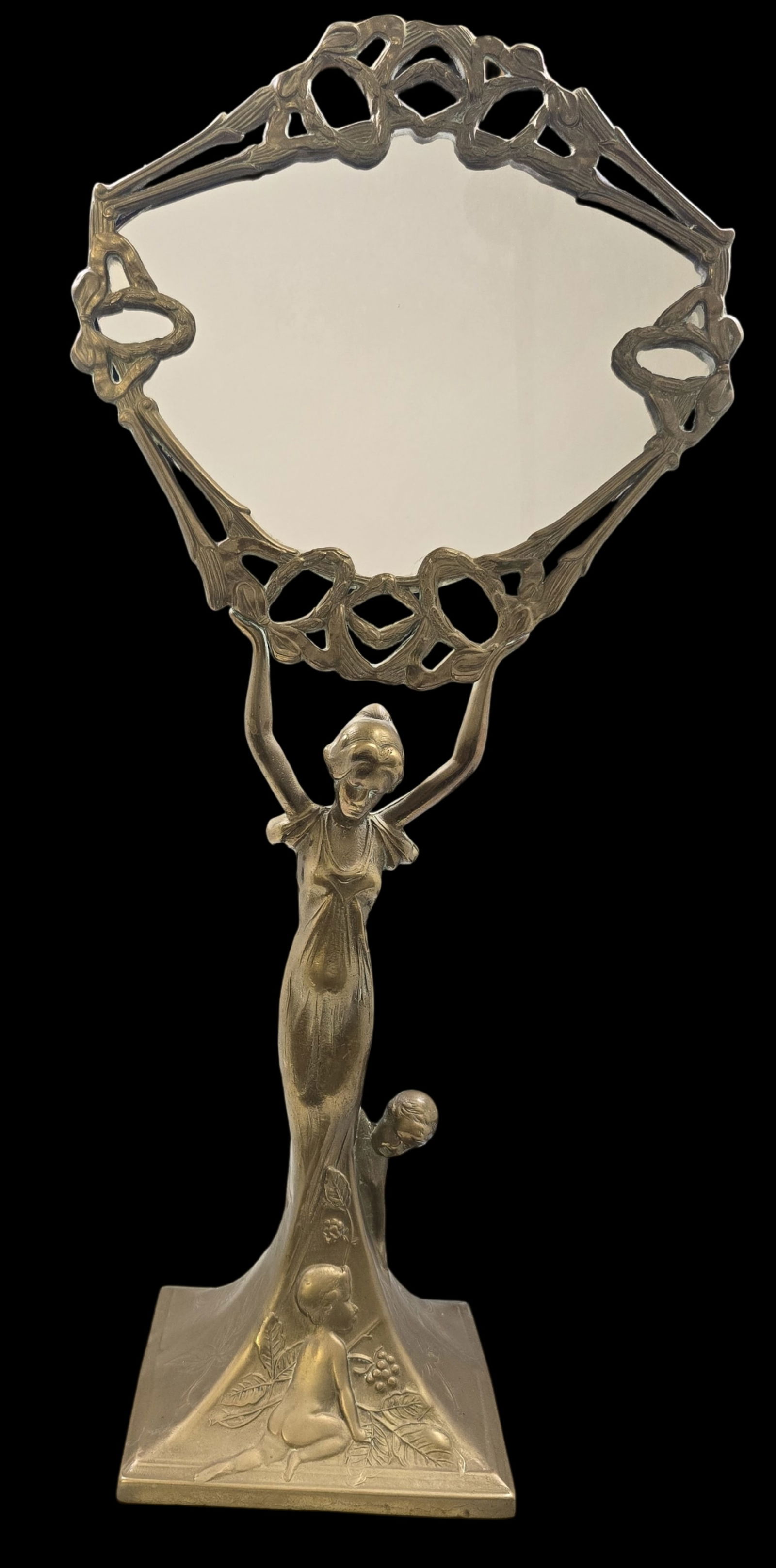 Vintage Art Nouveau Style Brass Figural Vanity Mirror (1 of 8)