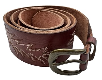Vintage RALPH LAUREN Brown Leather Belt /w Brass Buckle