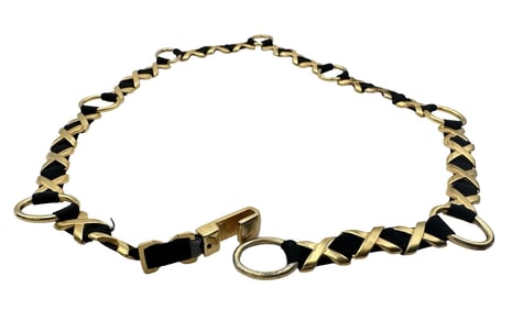Vintage Gold Metal & Black Fabric Belt