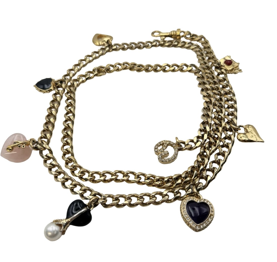 Vintage Gold Metal Chain Link Belt /w Enameled Pendant Charms (1 of 3)