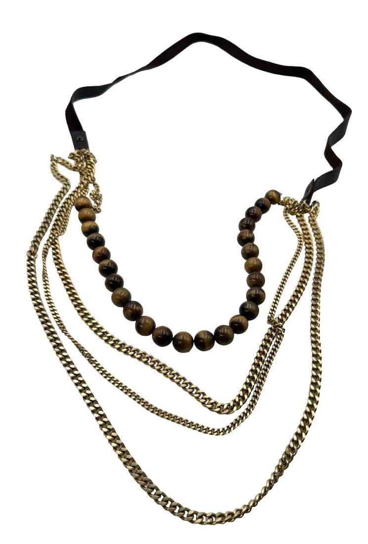 Vintage Tiger's Eye and Gold Chain Belt: Very good vintage condition with wear according to age and use.