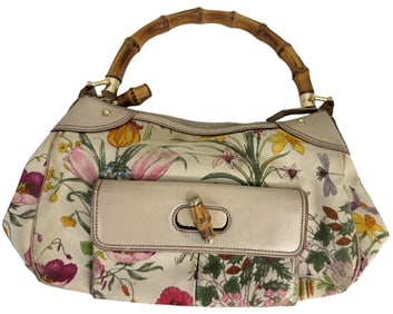 Vintage GUCCI Floral Bamboo Handle Bag