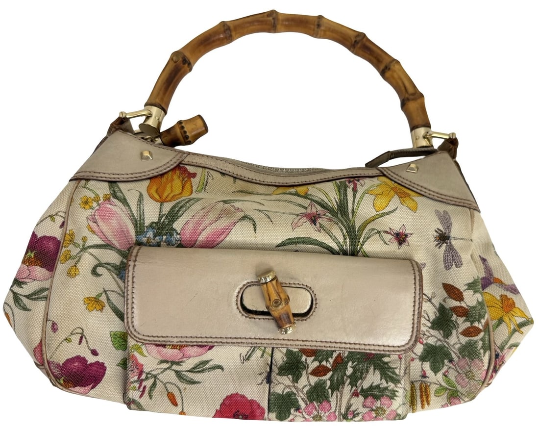 Vintage GUCCI Floral Bamboo Handle Bag (1 of 6)