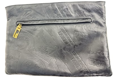 Vintage PINKY Black Stamped Leather Clutch