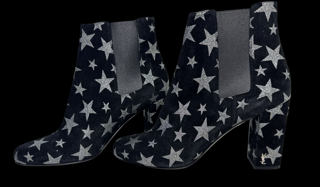 YVES SAINT LAURENT Suede Glitter Stars Babies 90 Ankle Boots - Never Worn (1 of 5)
