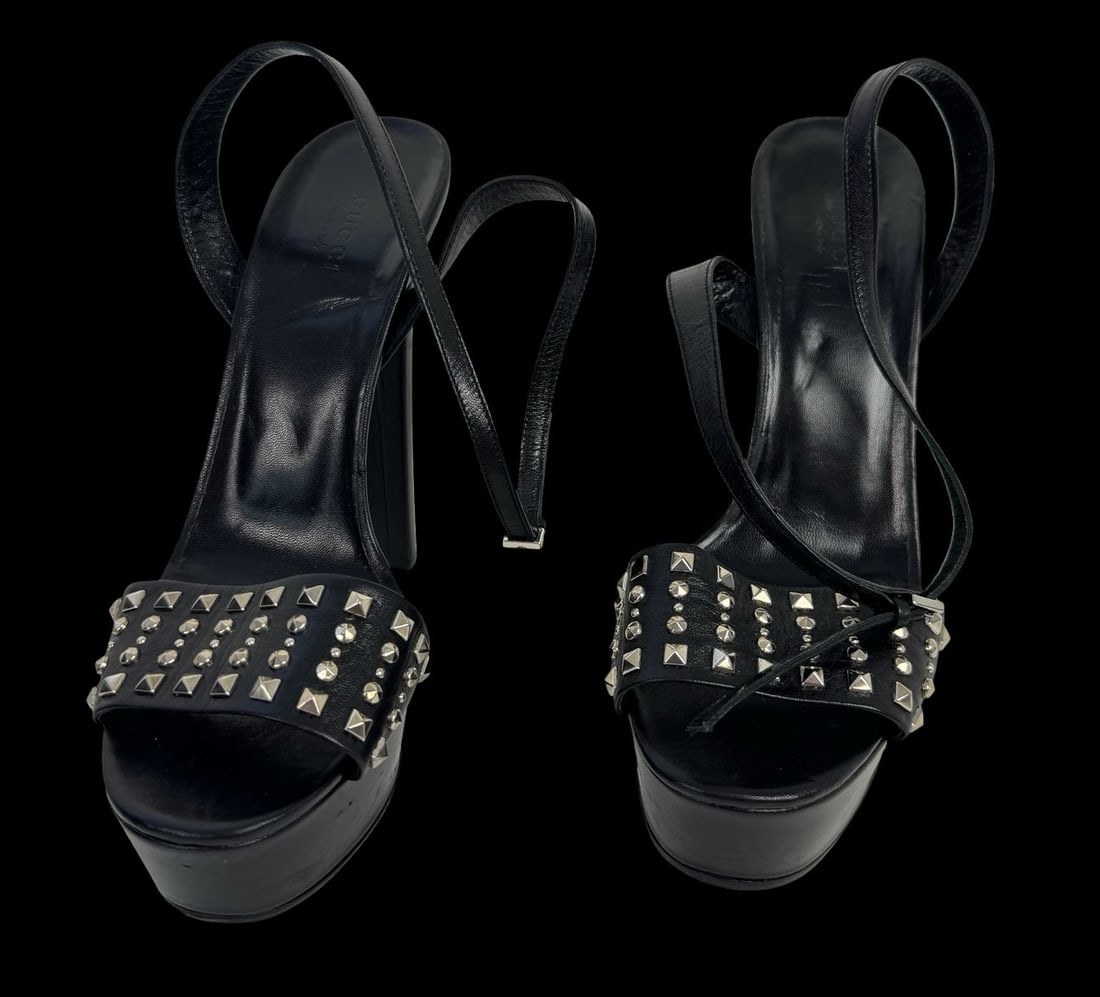 GUCCI Black Studded Leather Leila Platform Ankle Strap Sandals - Never Worn (1 of 7)