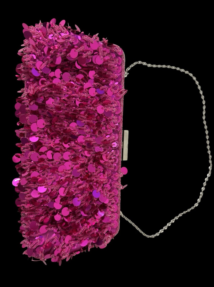 BCBG MAXAZRIA Glitter Purple Paillette Handbag /w Metal Chain - Barely Worn (1 of 6)