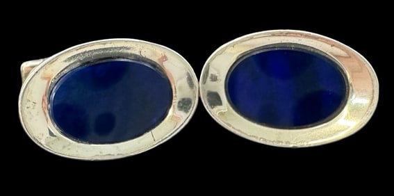 Vintage Mid-Century FRANZ SCHEURLE Germany Sterling Silver & Blue Gemstone Cufflinks