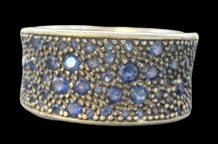 Vintage Sterling Silver Cluster Ring /w Blue Gemstones