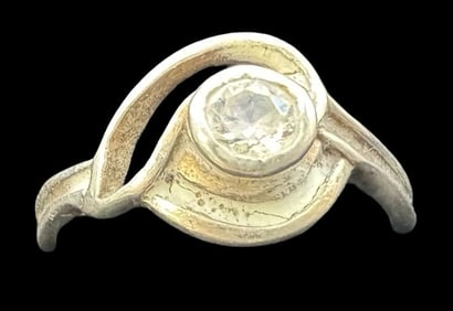 Vintage Mid-Century Modern Sterling Silver Ring /w Clear Gemstone