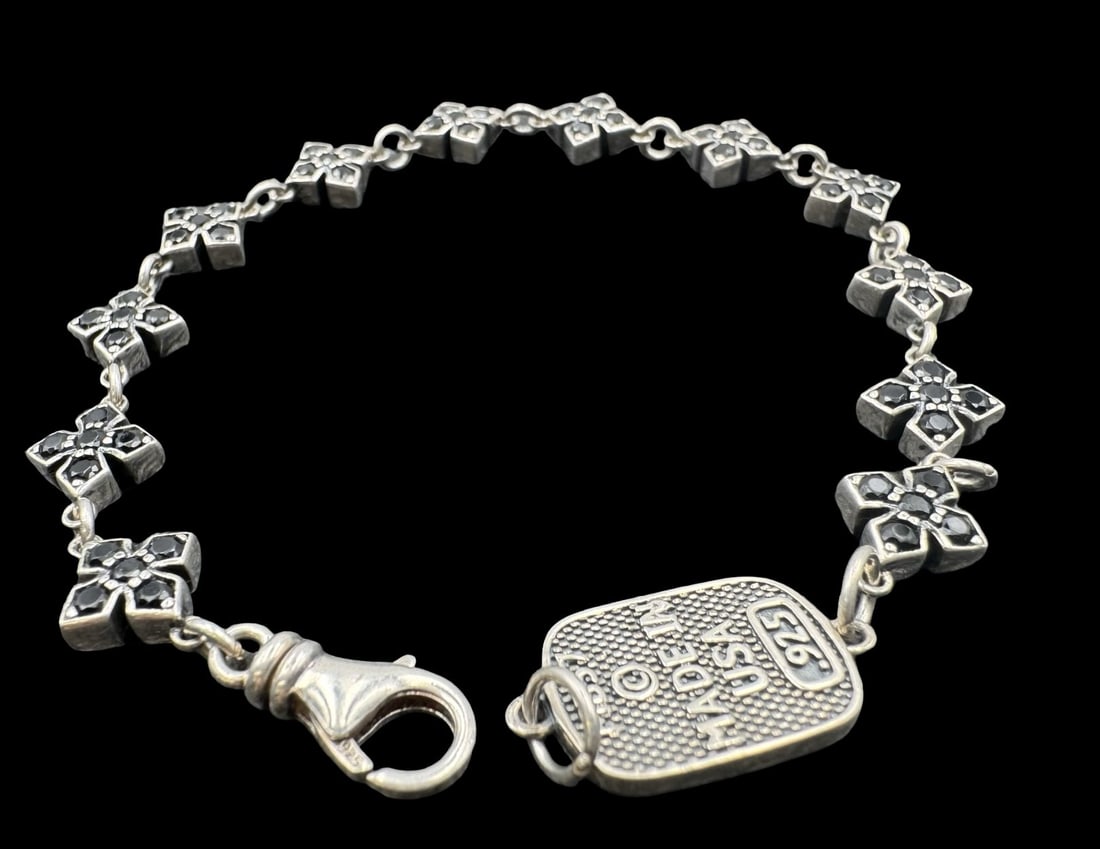 Modern KING BABY Sterling Silver and Black Cubic Zirconia Cross Bracelet Chain (1 of 2)