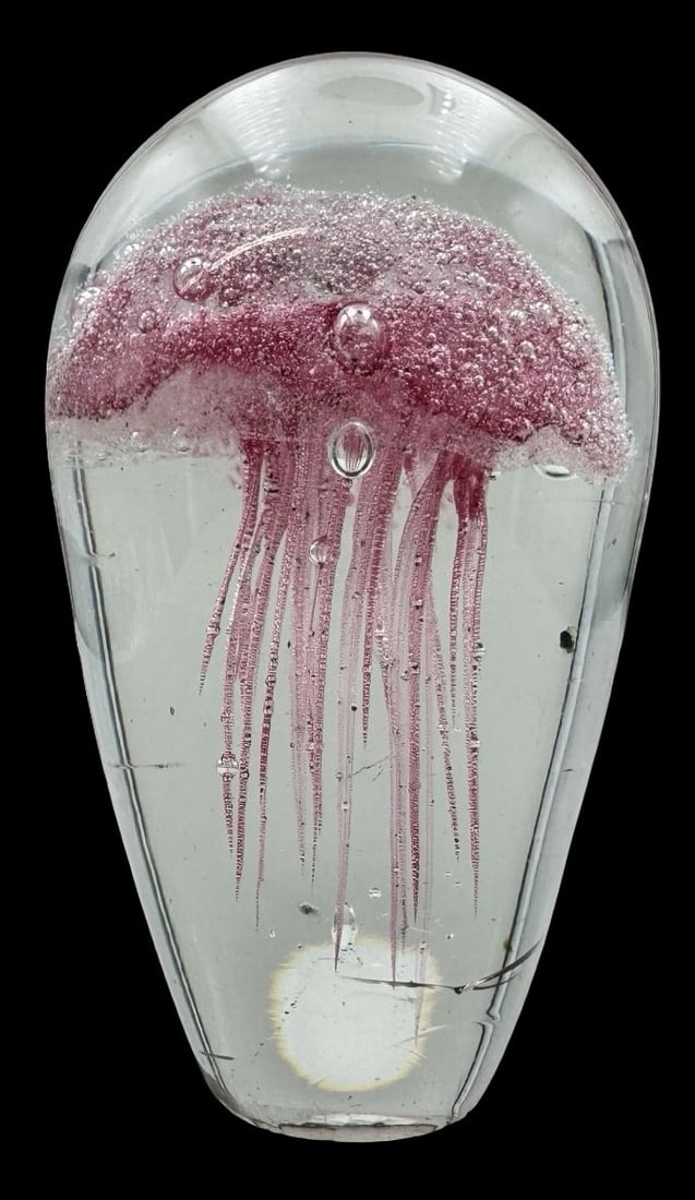 Vintage Art Glass Pink Medusa Paperweight: Very good vintage condition; no chips, cracks, or repairs. Measures approx. 5 1/2" high x 3" wide.