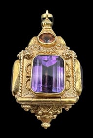 Vintage Etruscan Style 18K Gold & Gemstone Pendant /w Secret Poison Compartment