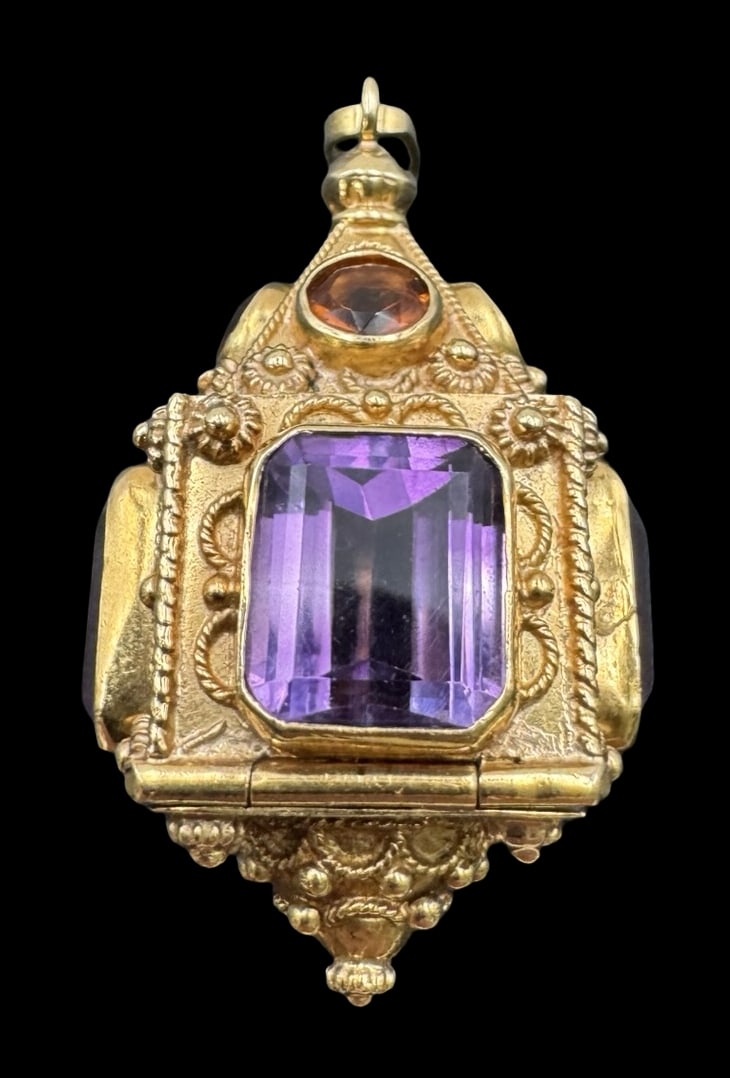 Vintage Etruscan Style 18K Gold & Gemstone Pendant /w Secret Poison Compartment (1 of 6)