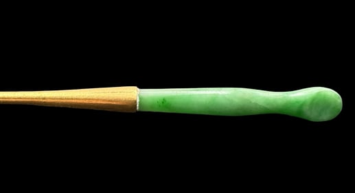 Antique Chinese 18K Gold & Jade Hair Pin /w Chinese Characters