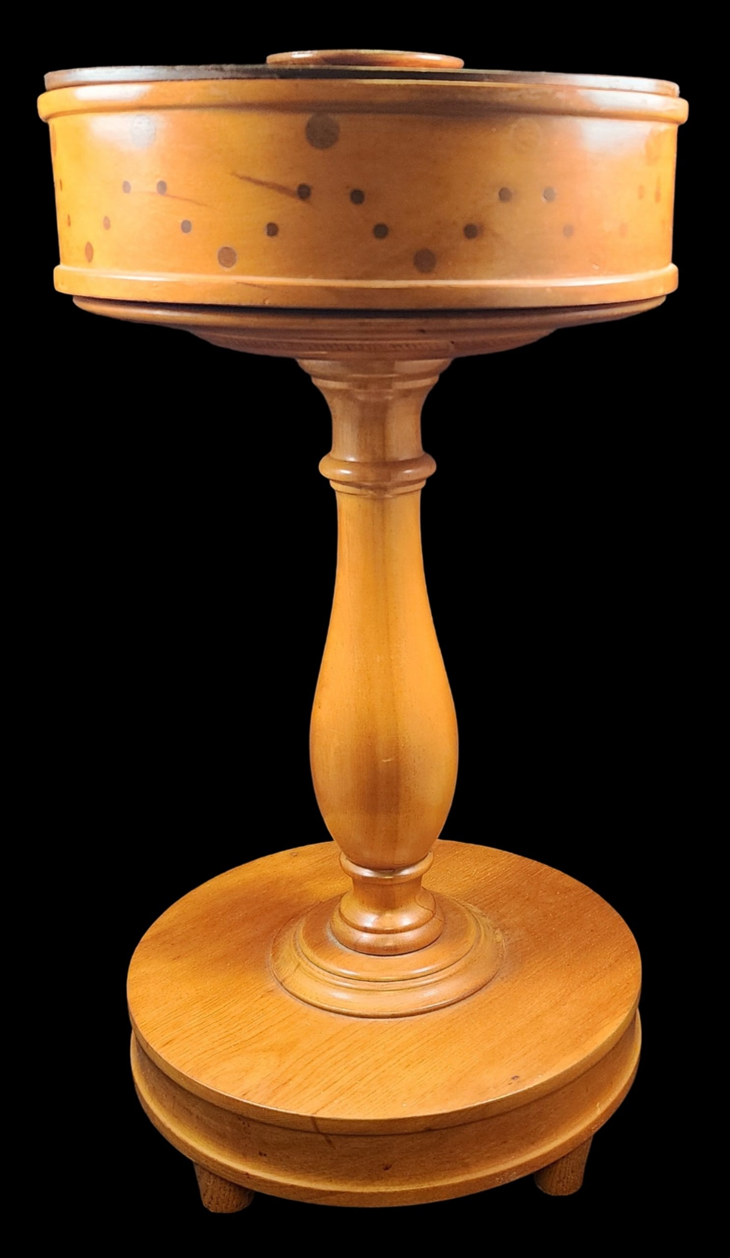 Large Antique Hand Turned & Inlaid Wood Tobacco Safe (1 of 6)