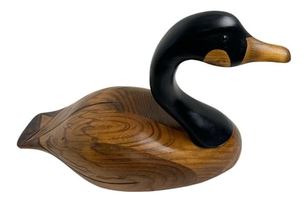 Vintage Hand Carved & Painted Wooden Canada Goose decoy /w Glass Eyes - Signed