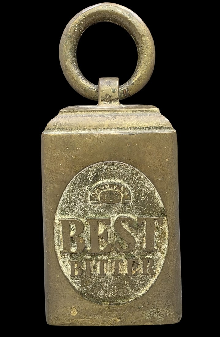 Antique Cast Metal Horse Wagon Ring-Top Tether Weight "Best Bitter" (1 of 7)