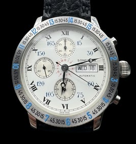 Vintage LONGINES Lindbergh Hour Angle Watch Stainless Steel Men's Automatic Chronograph L2.602.4