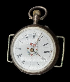 Antique European 800 Silver Converted Pocket-to-Wrist Watch /w Hand Painted Dial