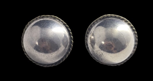 Vintage TAXCO Mexico Sterling Silver Dome & Twisted Rope Studio Earrings