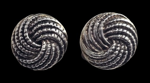 Large Vintage Sterling Silver Textured Knot Clip-On Earrings