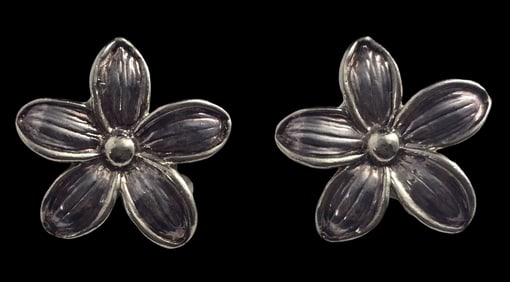 Large Vintage Sterling Silver Textured Flower Clip-On Earrings
