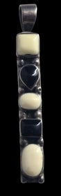 Unusual Vintage Sterling Silver & Gemstone Desginer Bar Pendant