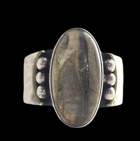 Vintage Mid-Century Modern Brutalist Sterling Silver Labradorite Ring