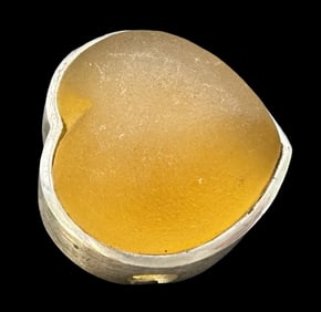 Vintage European Sterling Silver & Orange Murano Glass Heart Shaped Designer Pendant