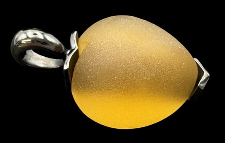 Vintage European Sterling Silver & Orange Murano Glass Heart Shaped Designer Pendant