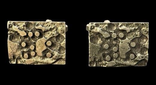 Vintage Mid-Century Modern Brutalist European 835 Silver Cufflinks