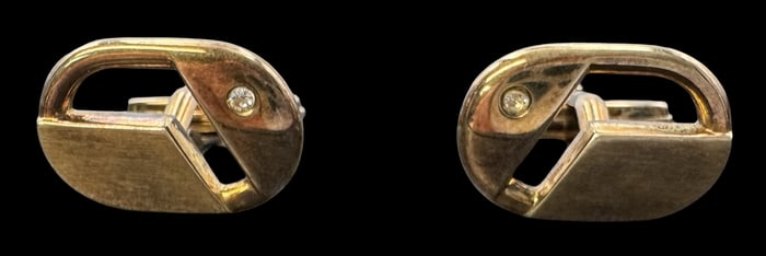 Vintage Gilt Sterling Silver Cufflinks /w Clear Gemstone