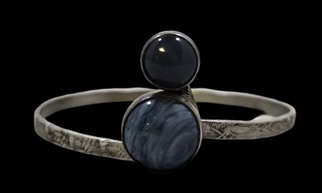 Vintage Mid-Century Modern European 830 Silver & Blue Gemstone Bracelet