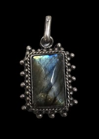 Vintage Mid-Century Modern Sterling Silver & Labradorite Pendant