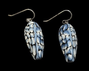 Unusual Vintage BLUE BUS STUDIO Sterling Silver & Porcelain Earrings