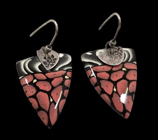 Unusual Vintage BLUE BUS STUDIO Sterling Silver & Porcelain Earrings