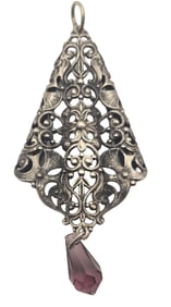 Unusual Antique Triangle Shaped Silver & Amethyst Pendant