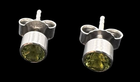 Vintage Sterling Silver & Green Gemstone Stud Earrings