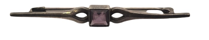 Vintage European Mid-Century Silver & Amethyst Bar Brooch