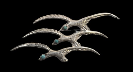 Vintage Mexican Sterling Silver & Turquoise Seagull Brooch Pin