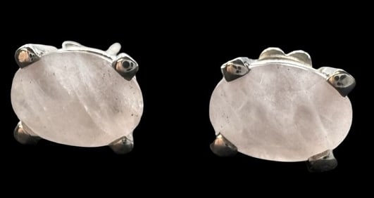 Vintage Sterling Silver & Rose Quartz Earrings
